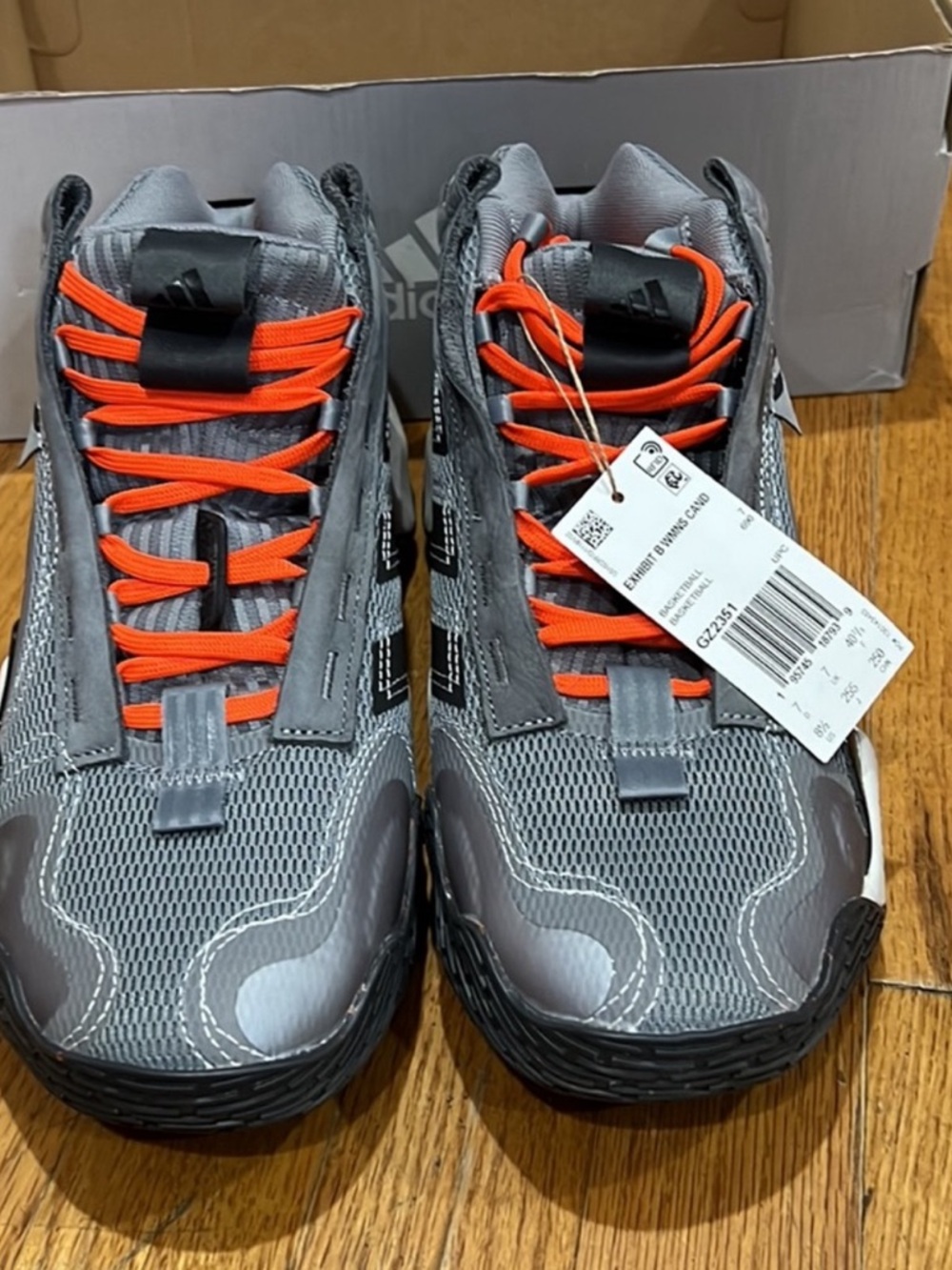 adidas Gray Athletic Sneakers with Bright Orange Laces